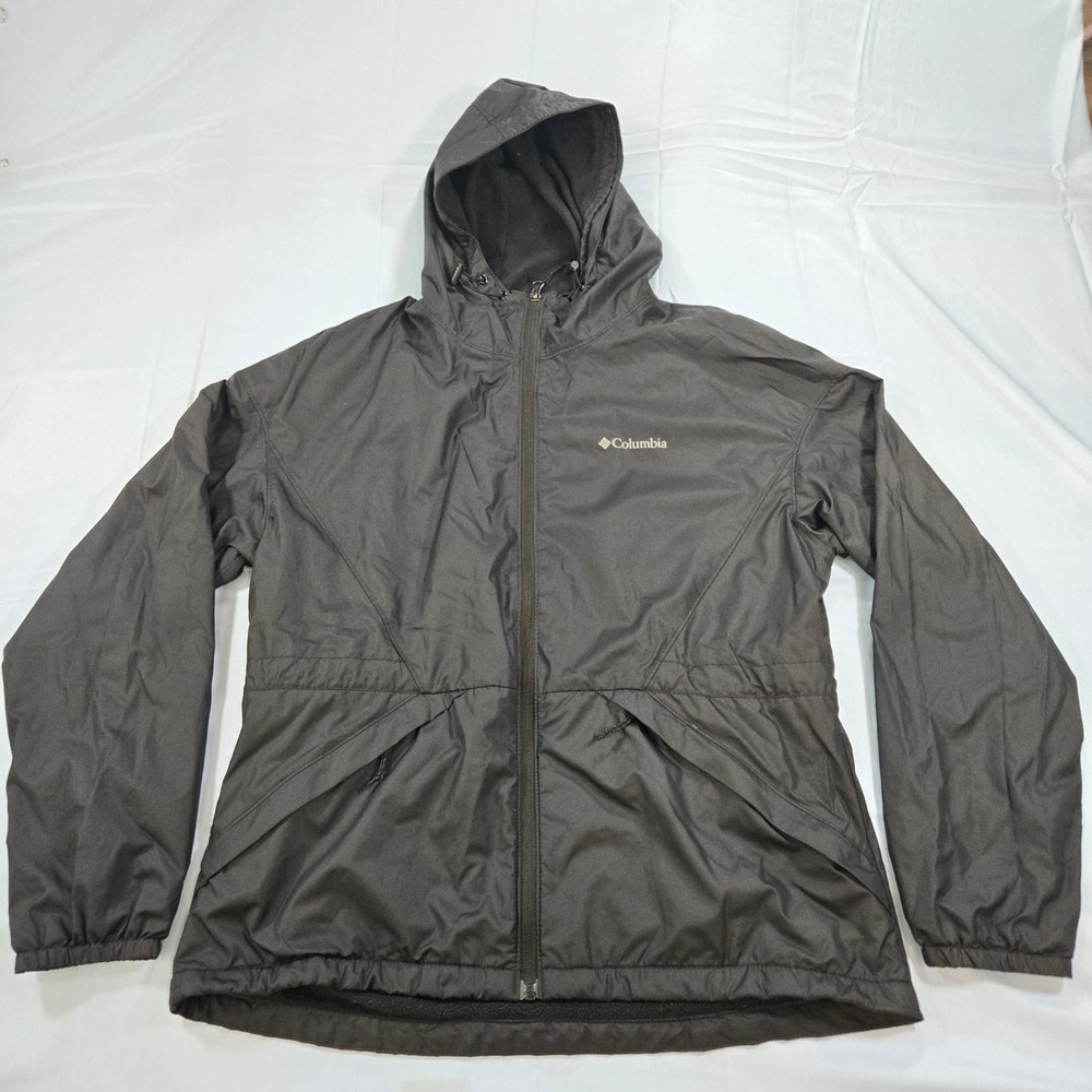 Columbia Womens Black Fleece Lined Hooded Windbreaker Jacket XL4552 Size M